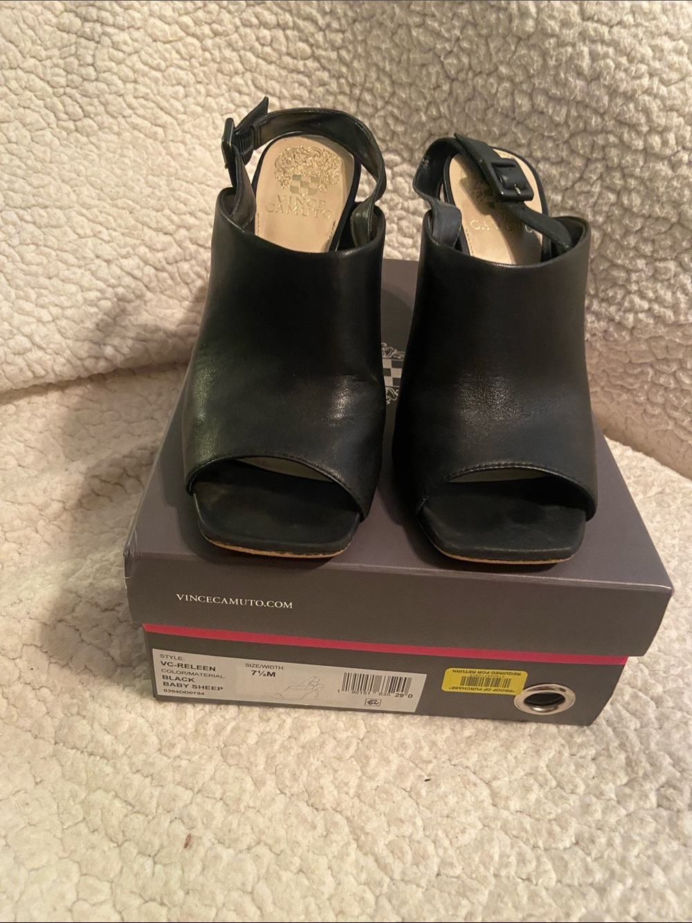 Vince Camuto Black Leather Open-Toe Slingback Mules